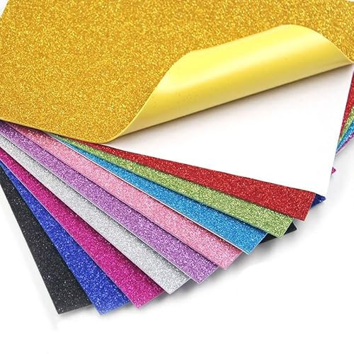 RUIYWEN 10 Blatt Glitzerpapier A4 Schwammpapier Bastelpapier Selbstklebendes Moosgummi Platten zum Basteln und Gestalten für DIY Handwerk (10 Farben)