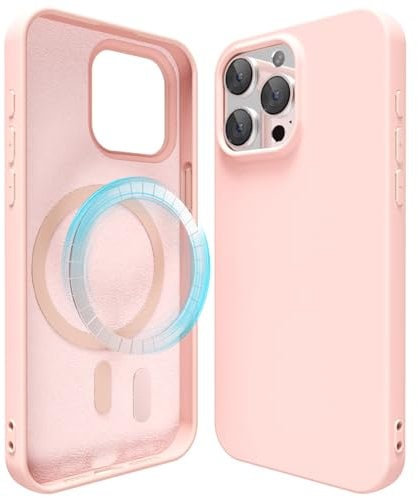 oakxco Silicone Case for iPhone 15 Pro Max Compatible with Magsafe Magnetic Wireless Charging, Slim Thin Soft Rubber Gel with Magnet, Matte TPU Mag Cover for Women Men, Light Pink