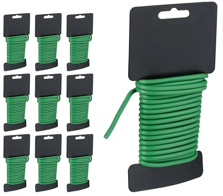 Relaxdays Gartendraht 10er Set, 5 m Länge, Ø 5 mm, ummantelter Gartendraht für Pflanzen, weicher Garten Bindedraht, grün