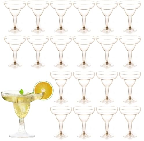 20 Pack Martini Glasses Plastic Champagne Cups Clear Stemmed Party Cup Glitter Wine Cocktail Glasses Sparkling Plastic Transparent Cups for Outdoor Garden Birthday Anniversary Weddings (Gold)