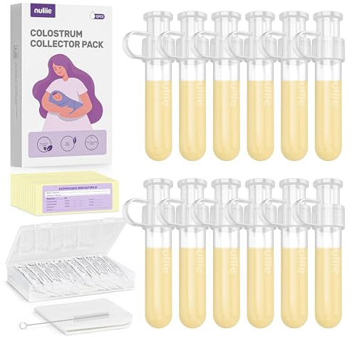 Nuliie Colostrum Collector Kit 7ml/12pcs, Leakproof, Reusable Breast Milk Collector, Heat & Freezer Resistant, BPA-Free, With Cotton Cloth Wipe, Storage Case, Cleaning Brush -Ready-to-Use for Newborns
