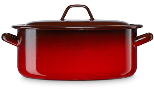 briebe Cacerola Inducción 16 cm, Cazuela 1,4 L con Tapa Acero Esmaltado Vitrificado, Apta Vitrocerámica, Fuego, Gas, Horno, Ignea Vintage Rojo