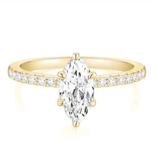 Titaniumcentral 2CT Bague de fiançailles pour femme en or et argent avec zircone marquise Alliance de mariage (jaune or,Size 48 (15.3))
