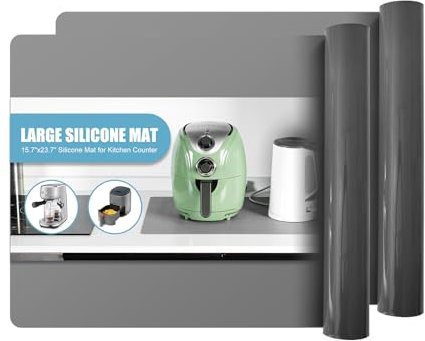 KitchenRaku Grau 2Stück Silikonmatte 50x70cm, rutschfeste Tischunterlage, Hitzebeständige Antihaftmatte, Tischunterlage, wiederverwendbar, lebensmittelecht, spülmaschinenfest