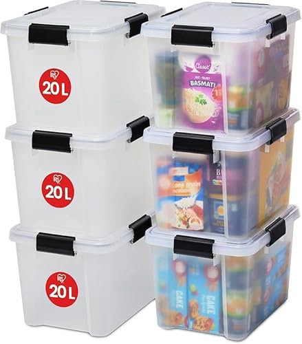 Solent Plastics Pack of 6 x Clear 3D Printer Filament Storage Container, Dust Proof, Airtight, Damp Proof, 20 Litre Capacity, Clip on Lid