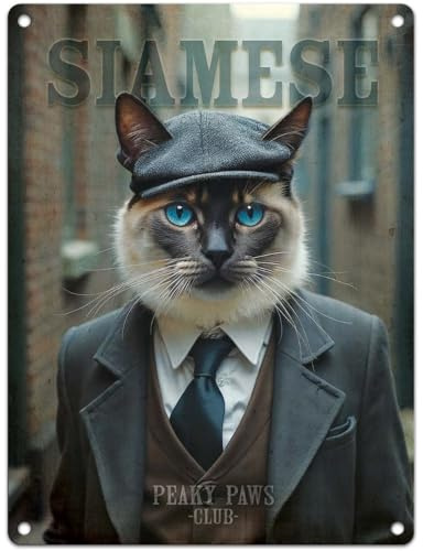 Small (150 x 200mm) Metal Sign - Peaky Paws Club - Siamese Cat