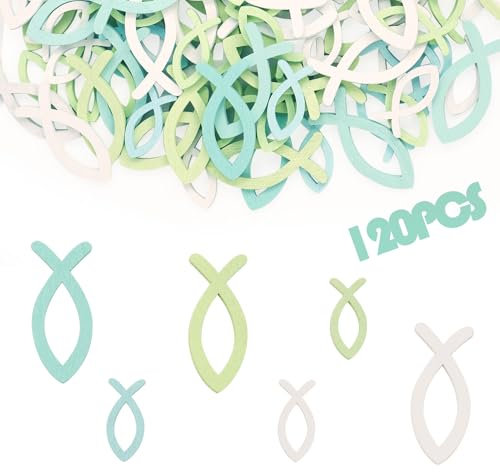 120 Stück Holz Fisch Taufe Deko Kommunion Holzfische Konfetti Konfirmation Fische Streudeko Erstkommunion Tischdeko für Junge Mädchen Taufdeko Tischdekoration