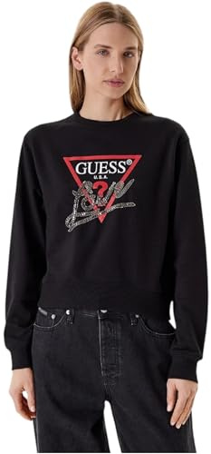 GUESS Felpa da donna, design con logo triangolare, con strass, colore: nero