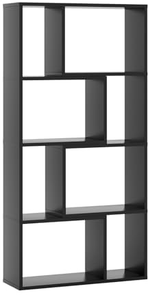 GIANTEX Bücherregal mit 8 Fächern, Raumteiler Regal 60 x 20 x 120 cm, Standregal Holz mit 2 Kippschutzvorrichtungen, Würfelregal für Wohnzimmer & Kinderzimmer (Schwarz)
