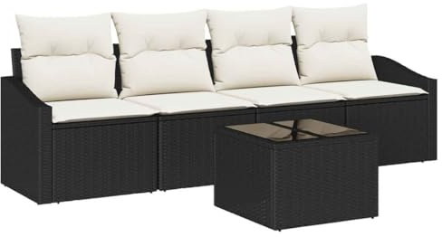 VIHHQGC Poly Rattan Sofa Set mit Tisch Gartenmöbel Set in Schwarz Creme mit Armsofa und Tisch für Garten und Terrasse