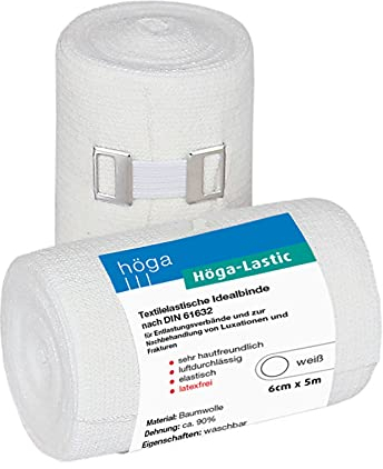 Höga Lastic Idealbinde, textilelastische Idealbinde nach DIN 61632, 6 cm x 5 m gedehnt ,sehr hautfreundlich, luftdurchlässig, elastisch, 1er-Pack