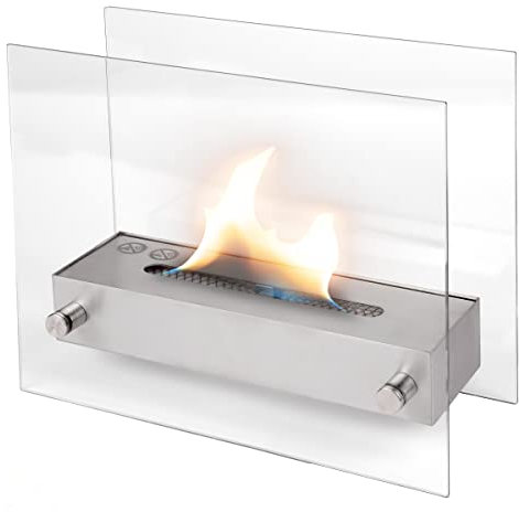 LILIMO Edelstahl Tischkamin Milano | 35 x 16 x 28 cm | Freistehender Bio-Ethanol Kamin | in Silber