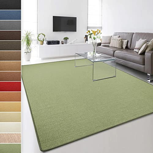 Floordirekt 100% reines Sisal - Sisalteppich - Teppich für Wohnzimmer - Naturfaser - Läufer (Grün, 200 x 300 cm)