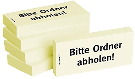 BIZSTIX® Business Haftnotizen Bitte Ordner abholen! - 1 Packung mit 5 Haftnotizblöcken zu je 100 Blatt, 75 x 35 mm