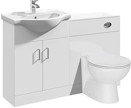 VeeBath Linx 1150 Vanity Unit Furniture Set, Wash Basin Bathroom Sink, WC, Toilet Pan, Soft Close, Quick Release Toilet Seat with Concealed Cistern-White (Flat Pack)