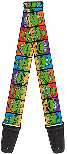 Teenage Mutant Ninja Turtles Buckle-Down Gitarrengurt – Klassische TMNT Gesichtsblöcke schwarz/mehrfarbig – 5,1 cm breit – 73,7–137,2 cm Länge