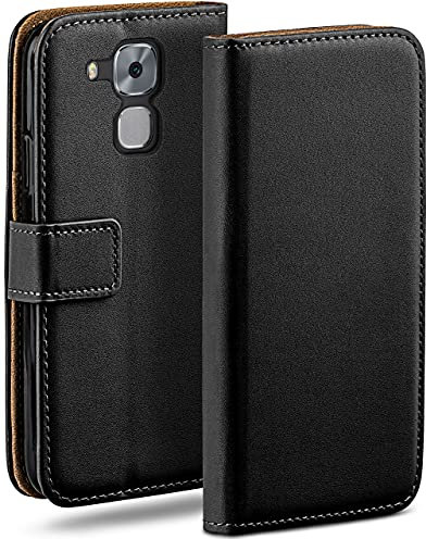 moex Custodia a Portafoglio per Huawei Nova Plus, Custodia per Cellulare con Tasca per schede e Carte Credito, Protezione a 360°, in Pelle vegana, Profondo - Nero