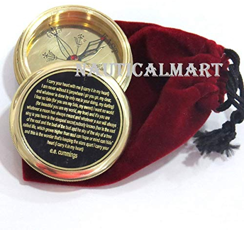 nauticalmart Ich trage Dein Herz Romantische massivem Messing Gedicht Kompass E. E. Cummings