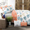 Lush Decor Wende-Bettwäsche-Set mit Federmuschel-Design, Blau und Korallenrot, Motiv Full Queen, 7-teilig
