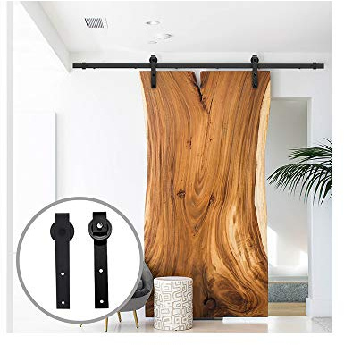 LWZH 15FT/457cm Sliding Barn Door Hardware Barn Door Kit Sliding Door Kit for Single Barn Door,Black J-Shaped Hangers