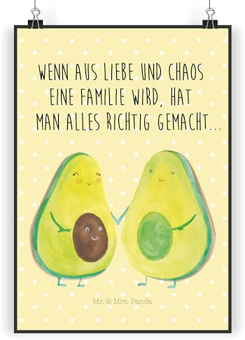Mr. & Mrs. Panda DIN A5 Poster Avocado Pärchen - Geschenk, Poster, Küchenposter, Avocuddle, Gesund, Schwangerschaft, Vegan,