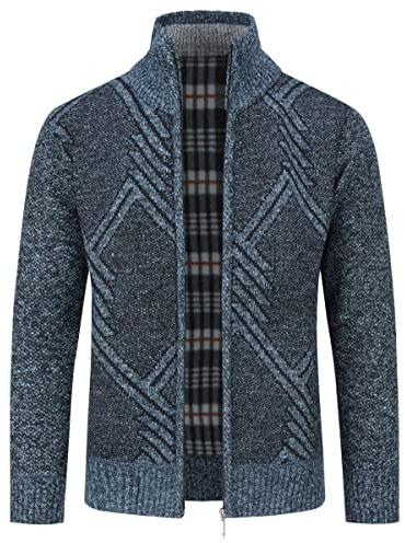 Sliktaa Men Knitted Cardigan Stand Collar Zip Fleece Jumper Coat | Stand collar full length zipper ribbed cuffs two practical pockets soft fabric for business meetings parties and daily wear