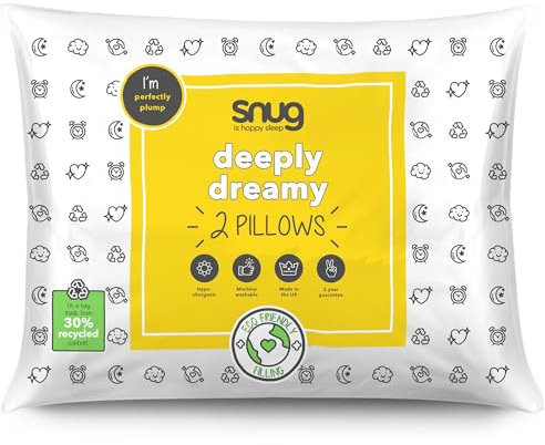 Snug Just Right Pillows 2 Pack – Pair of Fluffy Soft Medium Support Hotel Bed Pillows for Back and Side Sleepers – Hypoallergenic and Machine Washable – Pack of 2, White
