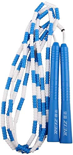 Tuoservo Corde à sauter souple à perles réglable pour homme, femme et enfant pour rester en forme, MMA, boxe, entraînement, entraînement – Couleurs au choix, Bleu + blanc.