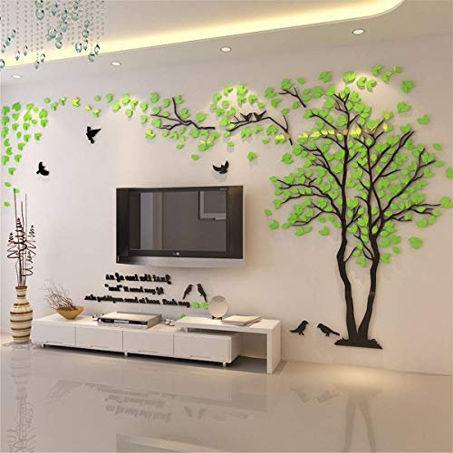 Wandtattoo Baum 3D DIY Wall Stickers Wandaufkleber Wandtattoo Wohnzimmer Schlafzimmer Family Wandsticker für Treppen Halle (Grün Rechts,S-200 * 100cm)