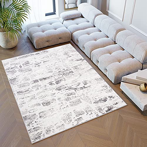 TAPISO Sky Teppich Kurzflor Modern Grau Beige Meliert Verwischt Design Wohnzimmer Schlafzimmer 3D Optik Abstrakt ÖKOTEX 120 x 170 cm