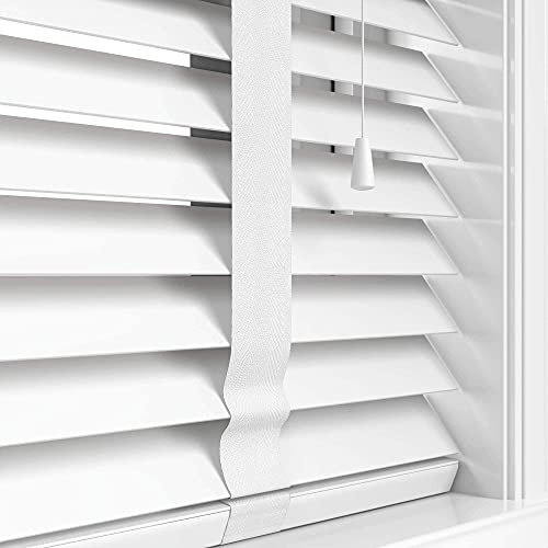 Funky Gadgets Faux Wood Blinds Wooden Grain window Venetian Blind 50mm Horizontal Slats with White Silver/Grey Tape TRIMMABLE, Child Safe (White, W105cmxL150cm)