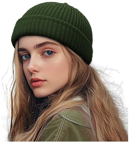 Croogo Daily Skull Cap Knit Beanie Hat Classic Men Warm Winter Hüte Trawler Rodel Cap Roll-up Edge Swag Fisherman Ski Cap, Kh45-nn-s-grün, SMALL