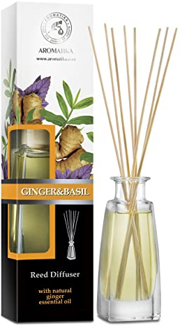 Raumduft Diffuser Ingwer & Basilikum mit Ätherischem Ingwer Öl - 100ml - Duftdiffusor mit Stäbchen - Haus Parfüm - Würziges Duft - Raumbeduftung - Zimmerduft - Raumluft - Aromadiffusers - Duftaroma