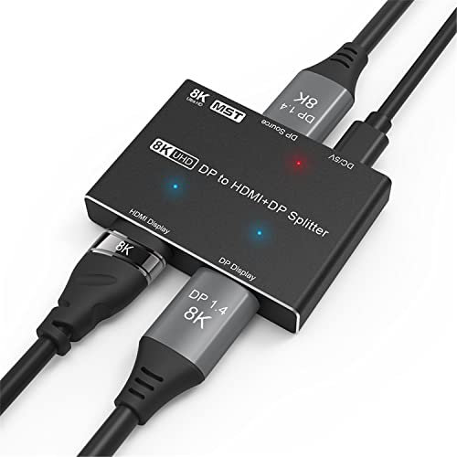 通用 DP to HDMI DP Splitter,8K DP Splitter Displayport to HDMI-compatible + DP dual port Splitter MST SST 8K@30Hz 4K@120Hz For Video and audio
