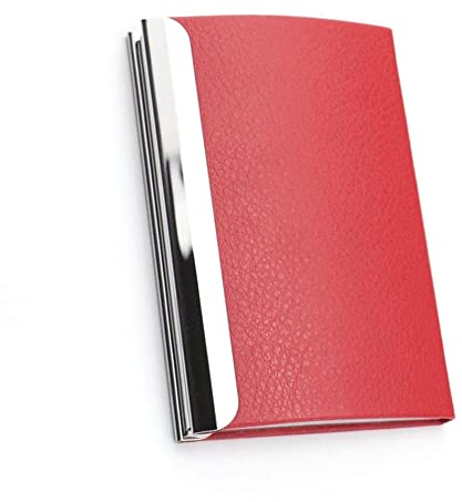 tooloflife PU Leder Visitenkartenetui Edelstahl Visitenkartenetui Tasche Metall Namenskartenetui für Männer Frauen, rot