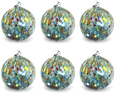Juego de 6 bolas de Navidad de cristal de Murano, cristal de colores soplado artesanalmente fabricado en Italia (6 azules)