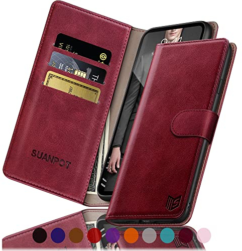 SUANPOT [RFID Schutz für iPhone 11 Pro Max 6,5-Zoll Hülle PU Leder Handyhülle Lederhülle Klapphülle Kartenfach Flip Cover für Apple 11 Pro Max Handy hülle Leather Wallet Phone Case Rot