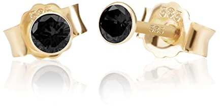 NKlaus Paar 3,5mm 585 Gelb Gold 14 Karat Ohrstecker Kristall Zirkonia Schwarz Butterfly Verschluss Damen Mädchen 11025