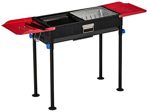 Outsunny Barbecue a Carbonella Portatile Altezza regolabile con Maniglie laterali, Griglia e Teglia, BBQ Portatile per Giardino e Picnic