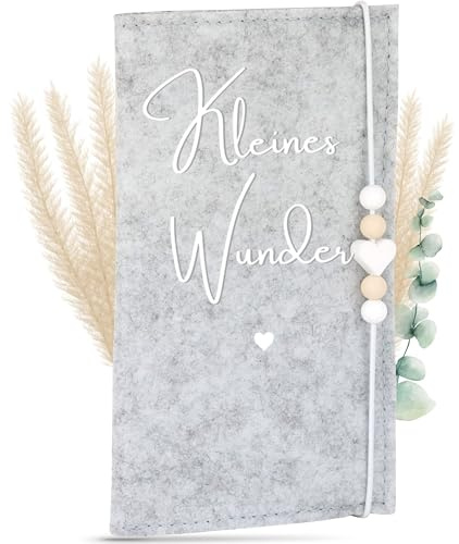 MAHEWA® Mutter-Kind-Pass-Hülle Österreich aus Filz-Stoff | Mutterpass-Organizer Mutterpass-Tasche Schutzhülle (Mutterkindpass Kleines Wunder, Hellgrau)