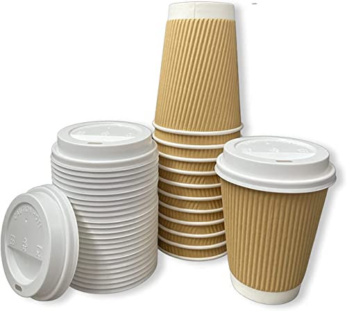 Aspect 100cups of 8oz (240ml) Double Wall Insulated Paper Disposable Coffee and Tea Cups | Takeaway Coffee Cups with White Sip Lids for Hot & Cold Beverages | Paper Cups for Party, Café, Office