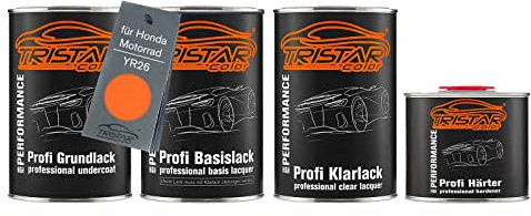 TRISTARcolor Peinture moto Kit pot prêt à la pulvérisation pour Honda Motorrad YR26 Orange peinture de fond + peinture de base + vernis clair 2K 3,5 L