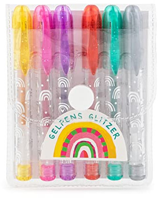 Trendhaus 602251 Mini Glitzerstifte „Regenbogen“, Inkl. Aufbewahrungsetui, Gelstifte in 6 leuchtenden Glitzer-Farben (6 Stück)