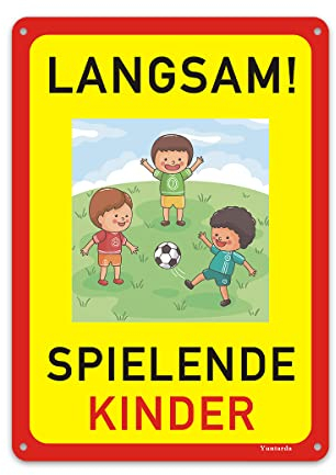 Achtung Kinder Schilder Bitte langsam Fahren, Alu 35x25cm Warnschild spielende Kinder Vorsicht Hier Spielen Kinder