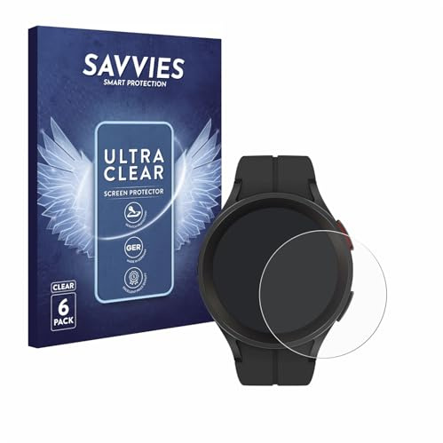 Savvies Schutzfolie für Samsung Galaxy Watch 5 Pro | 6 Stück Transparenter Displayschutz Made in Germany Ultra-Klar Displayschutz-Folie