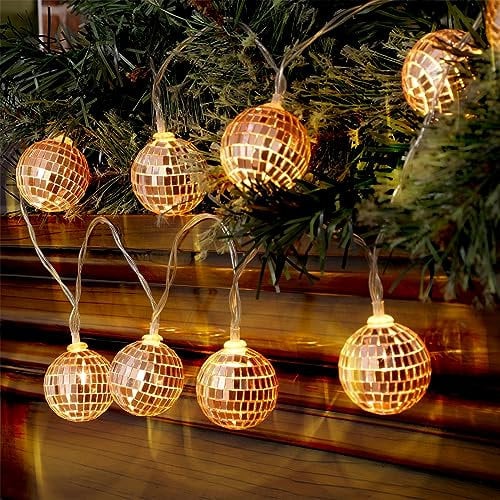 Zhanmai 3 Pack Small LED Disco Ball String Lights Decor Lighted Mini Mirror Disco Balls Ornaments for 70s 80s Party Supplies Club(Rose Gold, 1.57 Inch Ball)