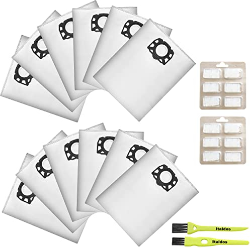 Italdos Kit de bolsa aspirador compatible para Kärcher WD5 WD4 WD6 MV4 MV5 MV6 Accesorios 2.863-006.0 - 12 bolsas + 12 perfumes + 2 cepillos de dientes