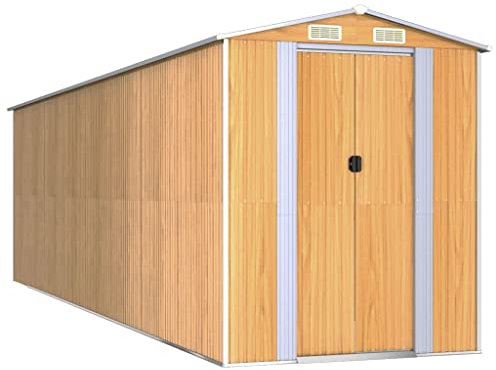 vidaXL Garden Shed Outdoor Structure Storage House Garage Tool Organiser Lawn Tool Storage Shed Light Brown 192x689x223 cm Galvanised Steel