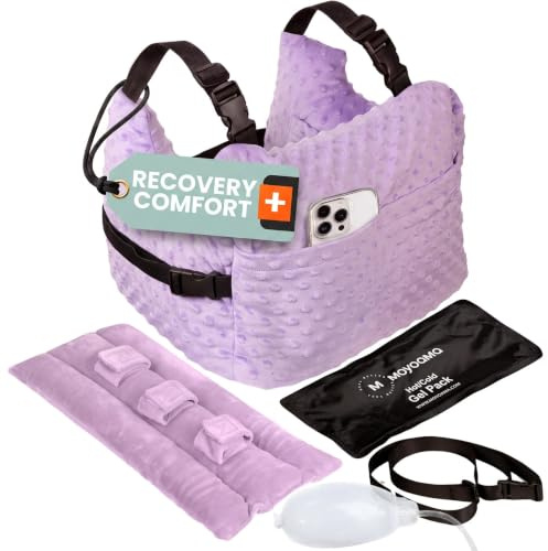MOYOAMA Post Mastectomy Pillow – 4pc Protective Set with Gel Pack, Seatbelt Cushion, & Shower Lanyard– After Double Mastectomy Pillow Post Surgery Recovery Must Haves, Lumpectomy Recovery Supplies Kit