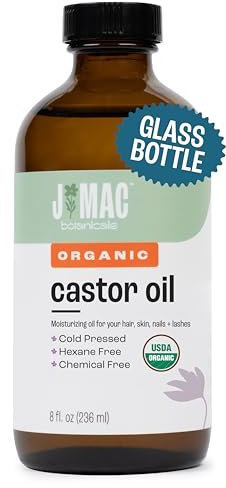 J MAC BOTANICALS Huile de castor organique pressée à froid (bouteille en verre, 200 ml, pas de goutte), huile de castor pure sans hexane, huile de castor pour le visage, la peau, huile de castor pour
